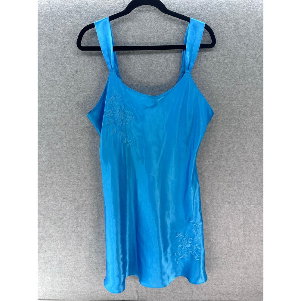 VTG Inner Most Women's L Bright Blue Floral Embroidered Slip Dress 80s 90s